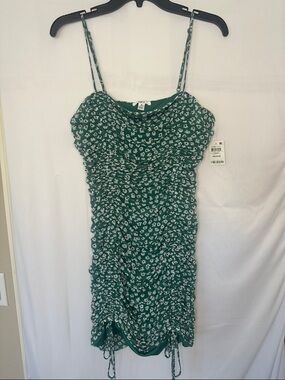 Bar III Green and White Floral Ruched Dress